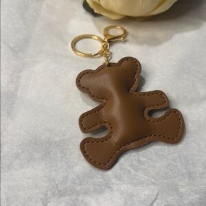 Elegant Brown Leather Bear Keychain
